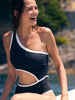 ES Blk Recycled Rib 1 Shoulder One Piece Swimsuit Spring 2026