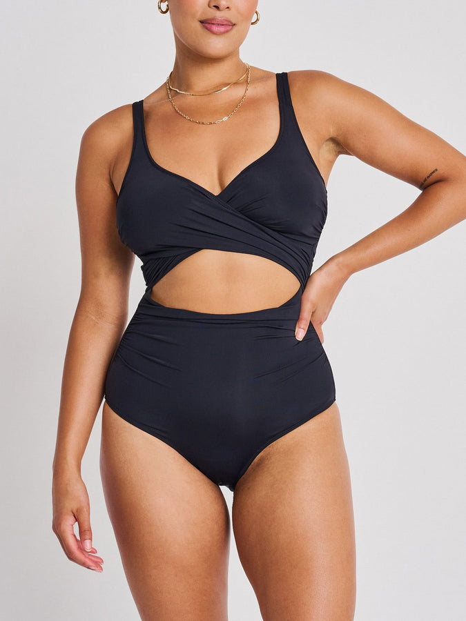 Everyday Sunday Basic Wrap Blk One Piece Swimsuit Spring 2026 | BLACK