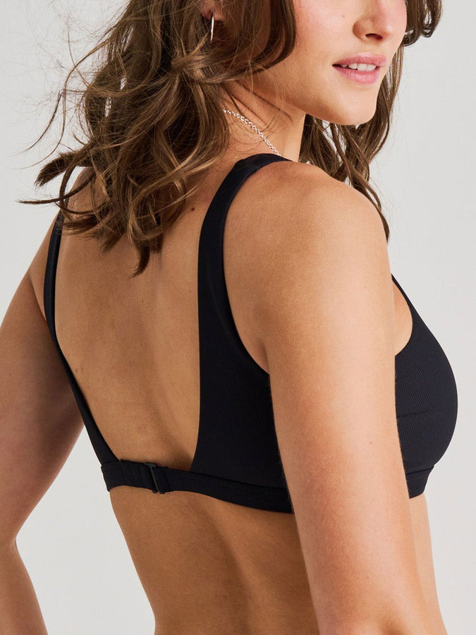 ES Black Recycled Rib Crop V-Neck Bikini Top Summer 2026 | BLACK