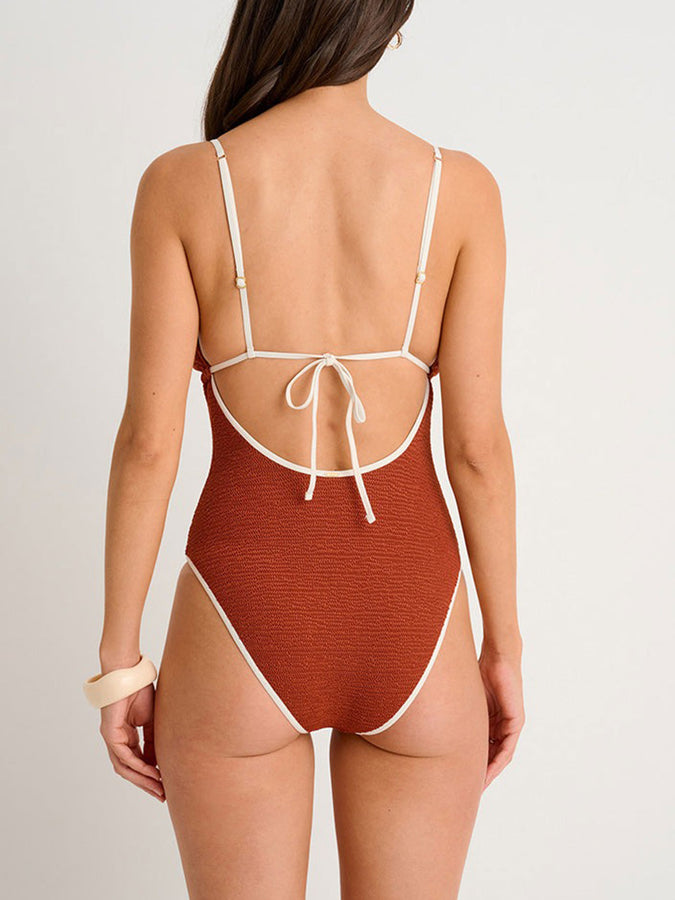 ES Rustic Cinnamon Deep V-Neck Beads O-P Swimsuit Summer 2026 | RUSTIC CINNAMON