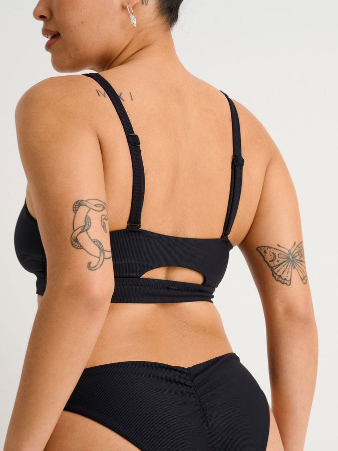ES Black Recycled Rib Crop Open Back Bikini Top Summer 2026 | JET BLACK
