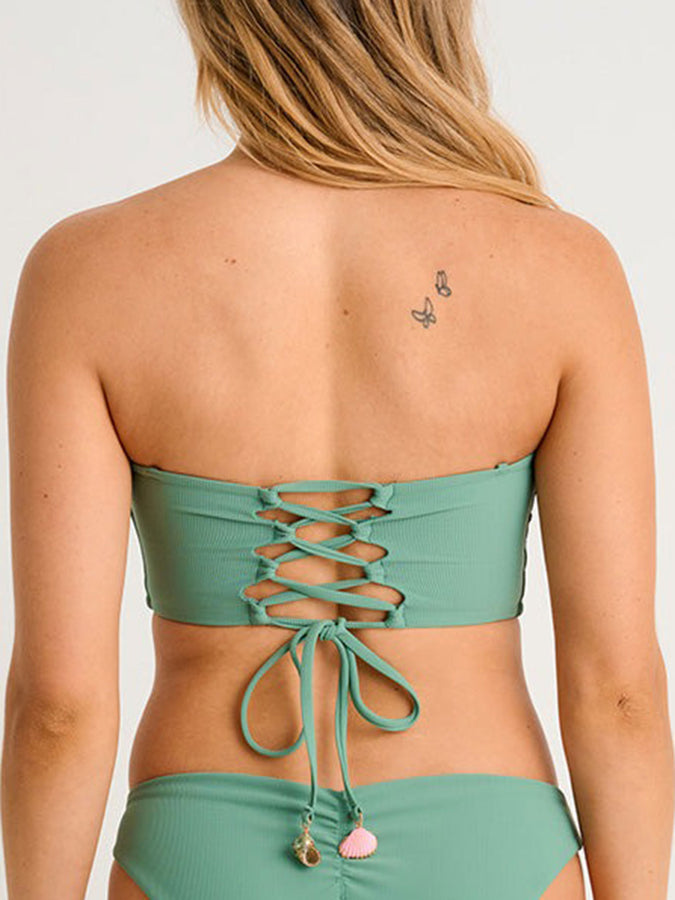 ES Frost Green Rib Bandeau Lace Up Bck Bikini Top Summer 2026 | FROST GREEN