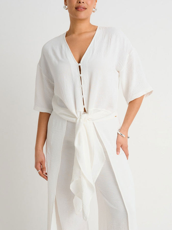 Everyday Sunday Resort Front Tie Shirt Cover-Up Spring 2026 | OFF WHITE