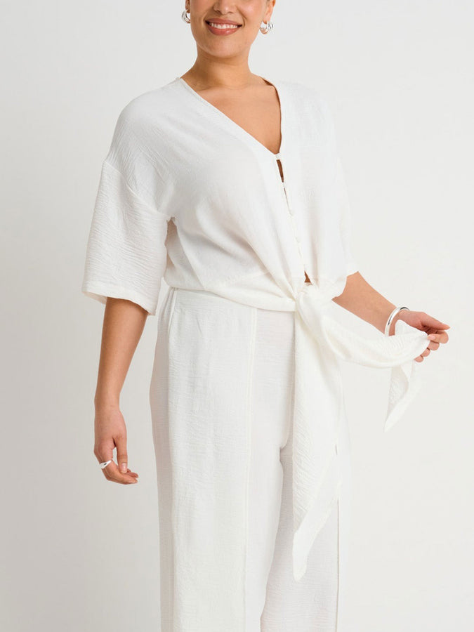 Everyday Sunday Resort Front Tie Shirt Cover-Up Spring 2026 | OFF WHITE