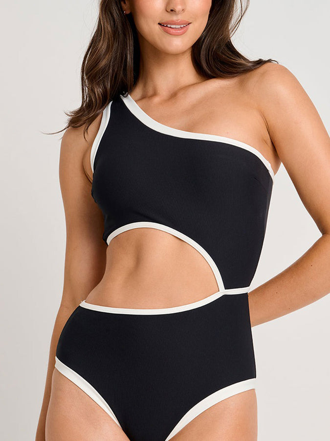 ES Blk Recycled Rib 1 Shoulder One Piece Swimsuit Spring 2026 | BLACK