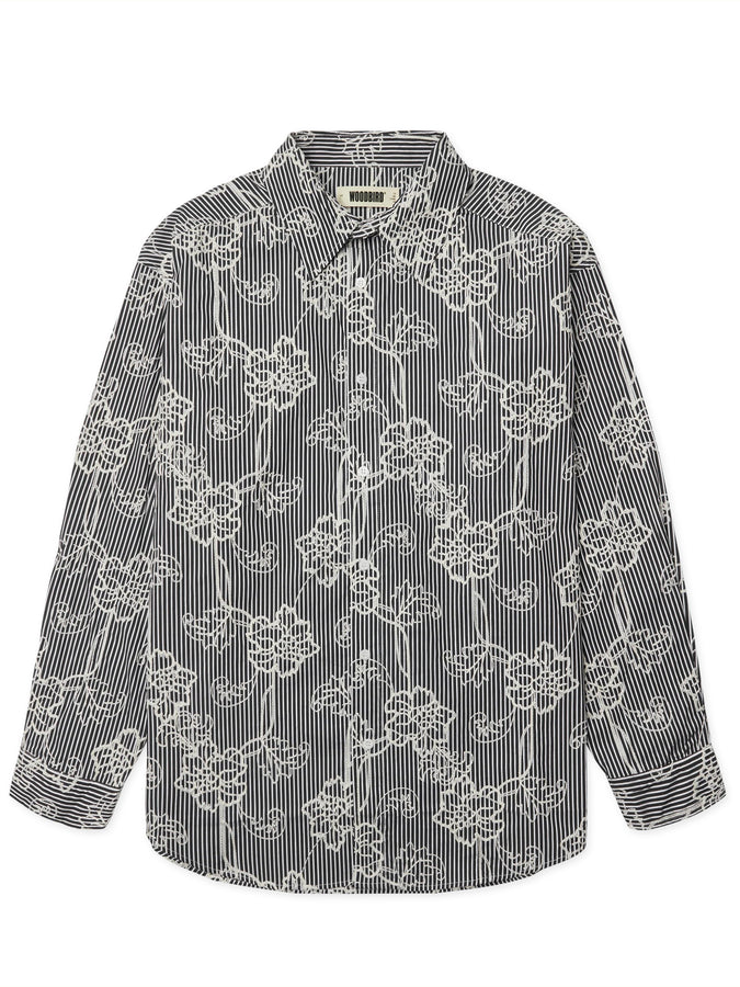 Woodbird Brooks EMB Long Sleeve Buttondown Shirt Fall 2026 | BLACK/WHITE