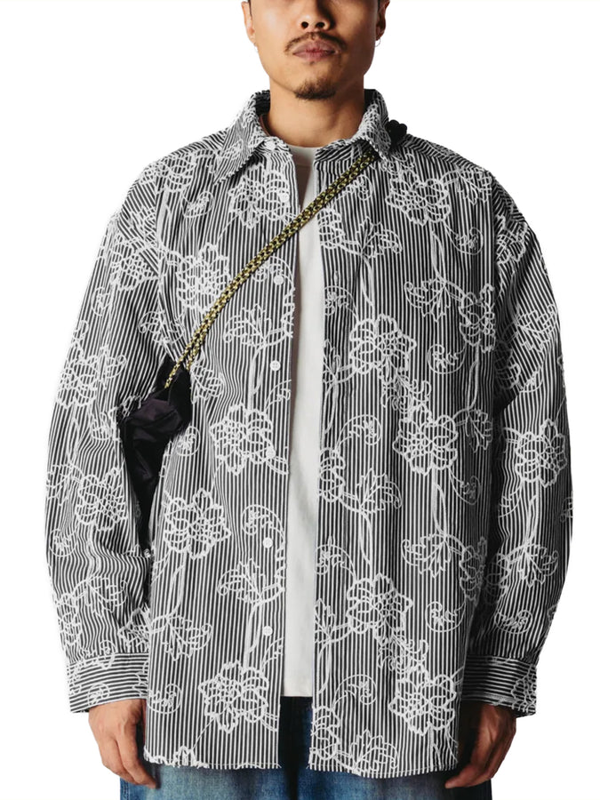 Woodbird Brooks EMB Long Sleeve Buttondown Shirt Fall 2026 | BLACK/WHITE