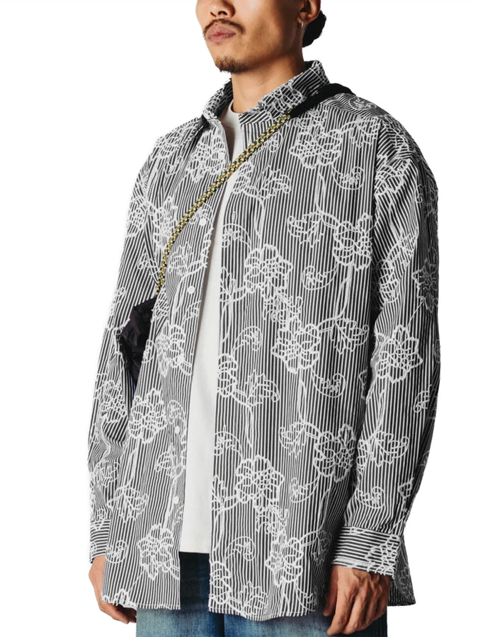Woodbird Brooks EMB Long Sleeve Buttondown Shirt Fall 2026 | BLACK/WHITE