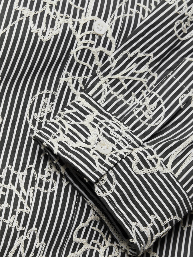 Woodbird Brooks EMB Long Sleeve Buttondown Shirt Fall 2026 | BLACK/WHITE