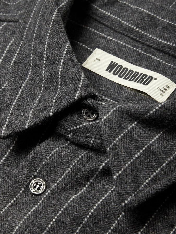Woodbird Buzo Herringbone L/S Buttondown Shirt Fall 2026 | DARK GREY