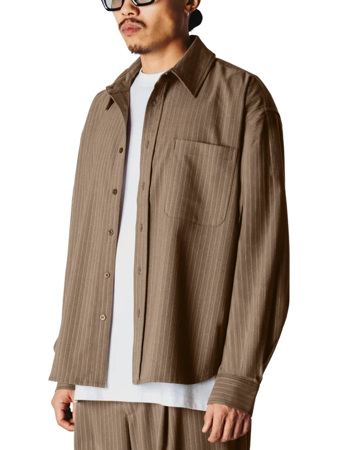 Woodbird Xing HB Stripe L/S Buttondown Shirt Fall 2026 | DARK OLIVE