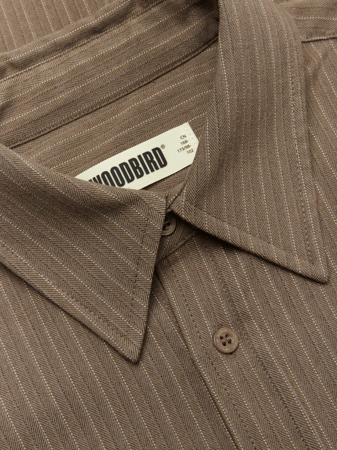 Woodbird Xing HB Stripe L/S Buttondown Shirt Fall 2026 | DARK OLIVE