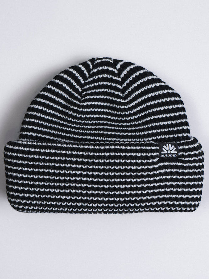 Autumn Stripe Double Roll Beanie | BLACK