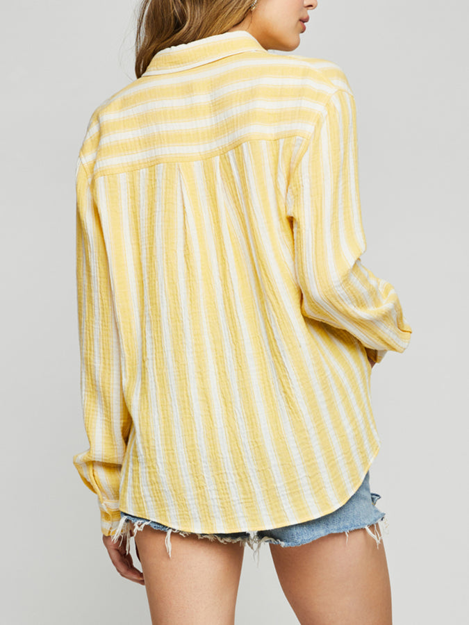Gentle Fawn Sonia Long Sleeve Buttondown Shirt Summer 2024 | DAFFODIL STRIPE