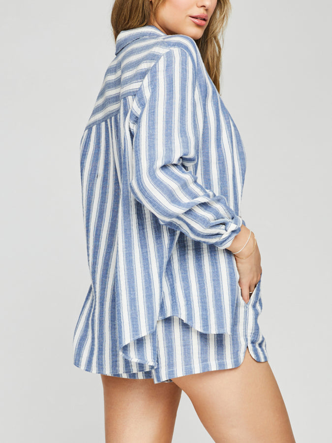 Gentle Fawn Sonia Long Sleeve Buttondown Shirt Summer 2024 | INDIGO STRIPE