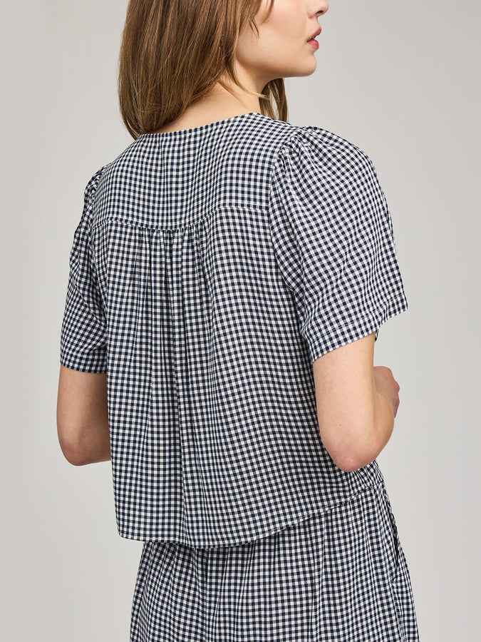 Gentle Fawn Becca Short Sleeve Blouse Summer 2026 | NAVY GINGHAM