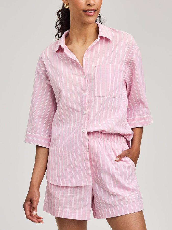 Gentle Fawn Blaire Short Sleeve Buttondown Shirt Summer 2026 | CARNATION STRIPE