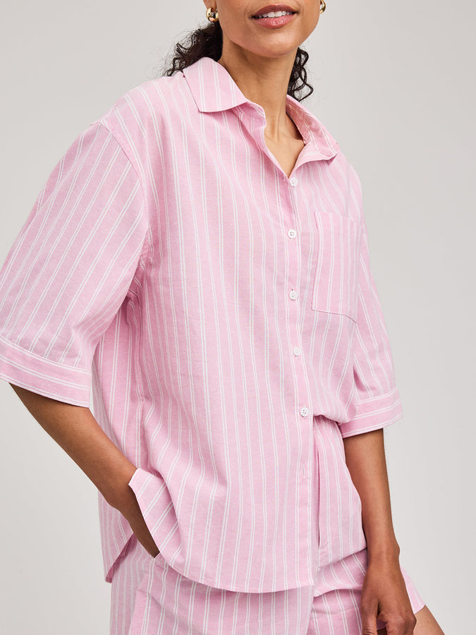Gentle Fawn Blaire Short Sleeve Buttondown Shirt Summer 2026 | CARNATION STRIPE