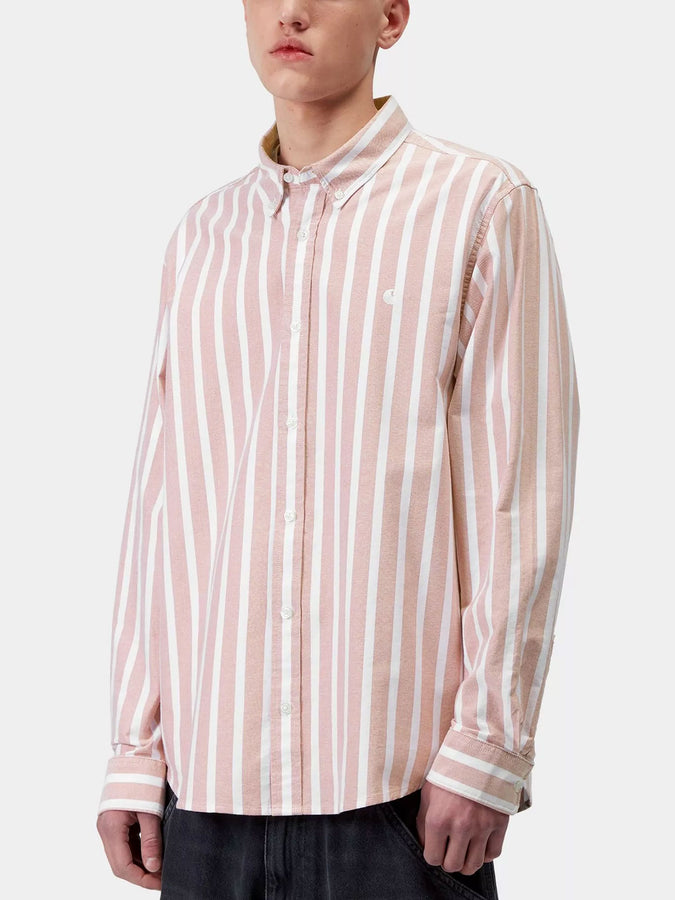 Carhartt Wip Deven Long Sleeve Buttondown Shirt Spring 2026 | OXIDE RED/WHITE (3JDXX)
