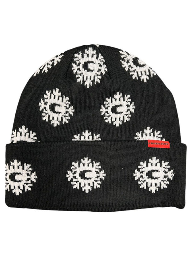 Corduroy Monogram Beanie | BLACK