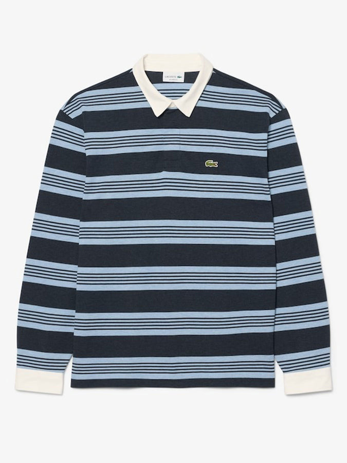Lacoste Striped Pique Rugby Long Sleeve Polo Shirt Spring 2026 | HEATHER BLUE/HEATHER GRY (ZEB)
