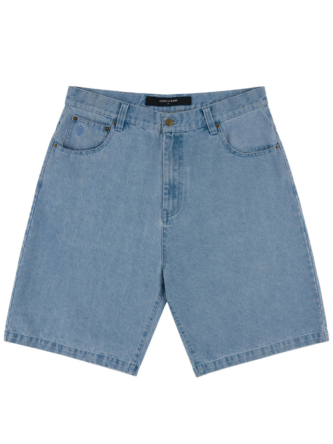 Chain To Bank Millions Baggy Fit Shorts Holiday 2025 | WASHED FADED INDIGO