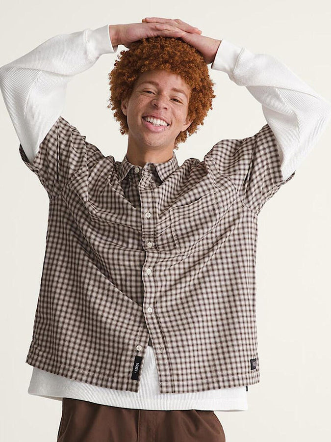 Vans Larkspur Mini Plaid Short Sleeve Buttondown Shirt Spring 2026 | OATMEAL/DEMITASSE (GCO)