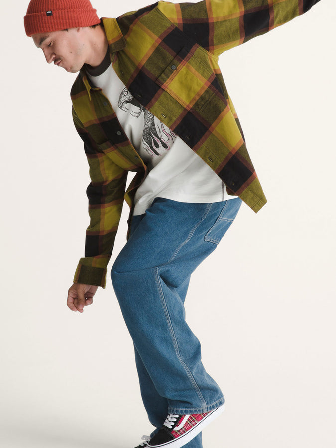 Vans Larkspur Plaid Flannel Longsleeve Buttondown Shirt Holiday 2025 | BURNT GOLD/BLACK (F0H)