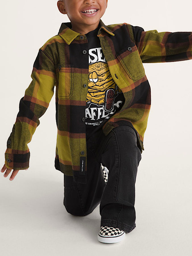 Vans Larkspur Plaid Flannel Long Sleeve Buttondown Shirt Holiday 2025 | BURNT GOLD/BLACK (F0H)