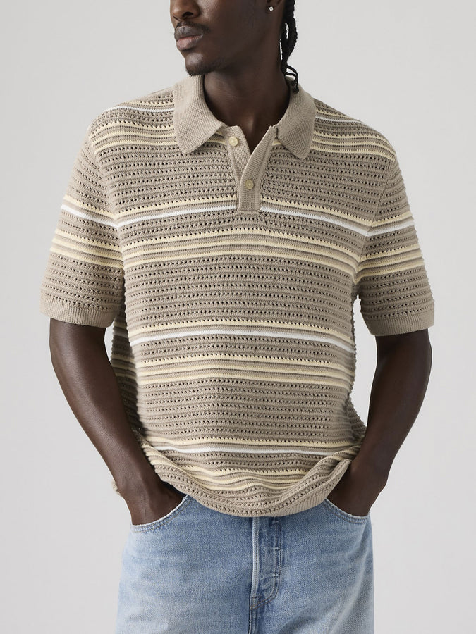 Levis Laguna Sweater Terrace Stripe Khaki Polo Spring 2026 | VINTAGE KHAKI (0001)