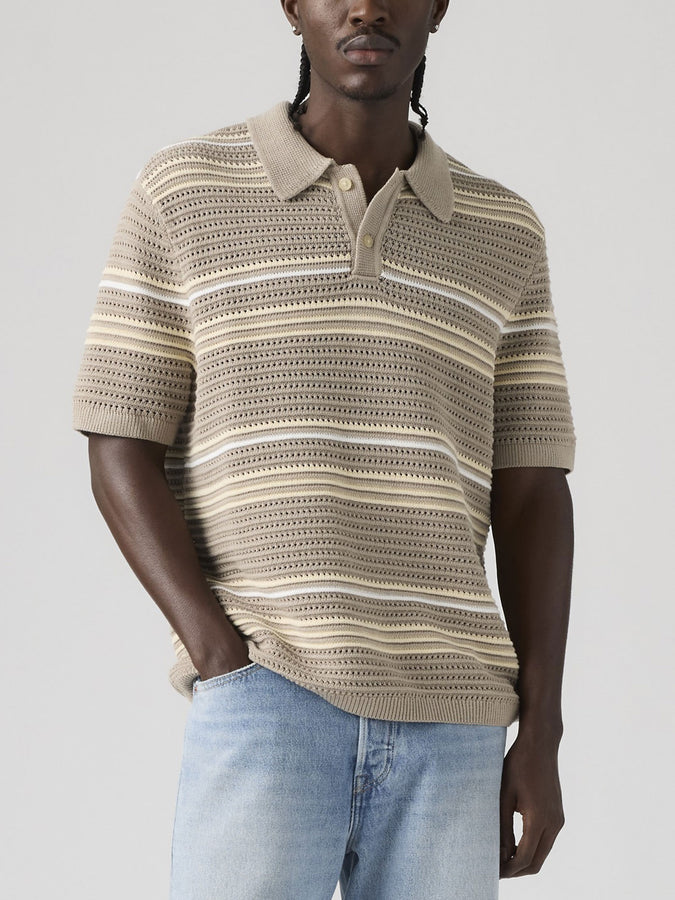 Levis Laguna Sweater Terrace Stripe Khaki Polo Spring 2026 | VINTAGE KHAKI (0001)