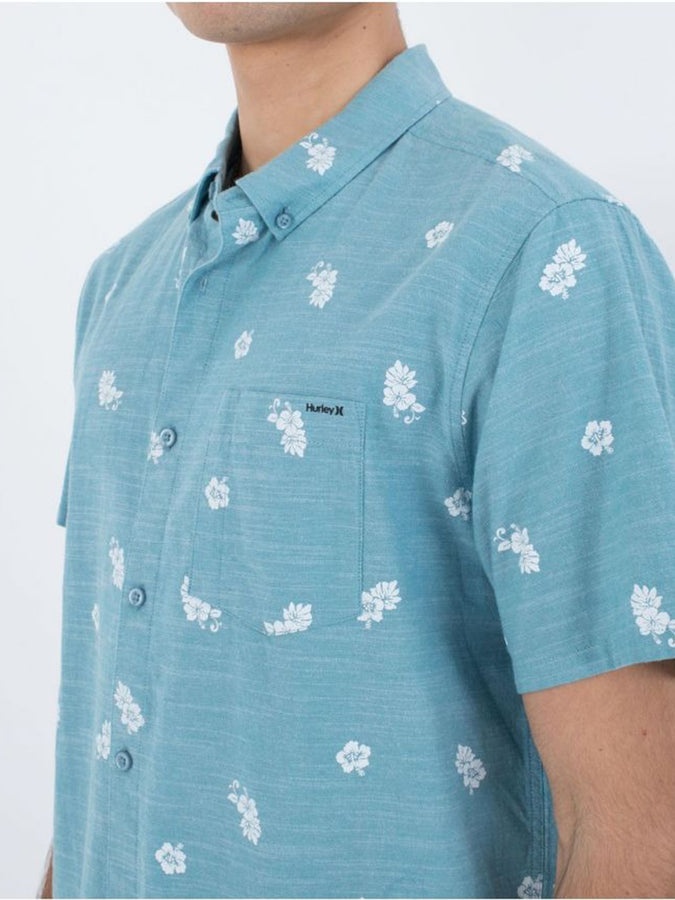 Hurley One & Only Stretch Print Buttondown Shirt Spring 2024 | TAHITIAN TEAL (H4051)