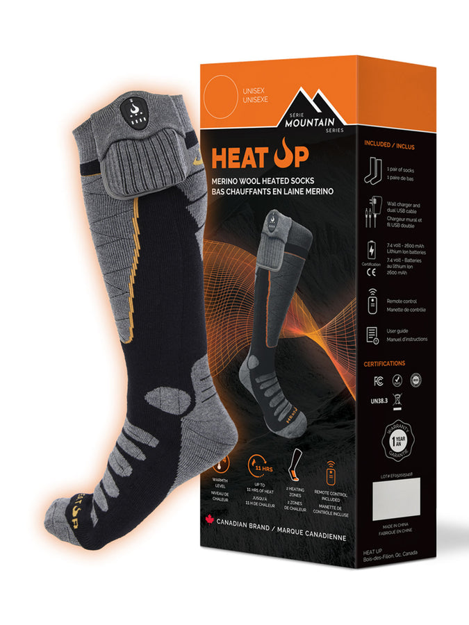 Heat Up Mountain Heated Merino Wool Snow Socks | GREY