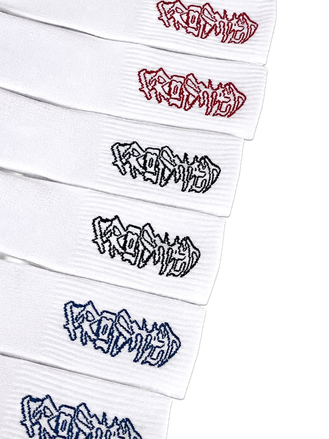 Frosted Skateboards Logo Mid 3 Packs Socks | WHITE/ASSORTED