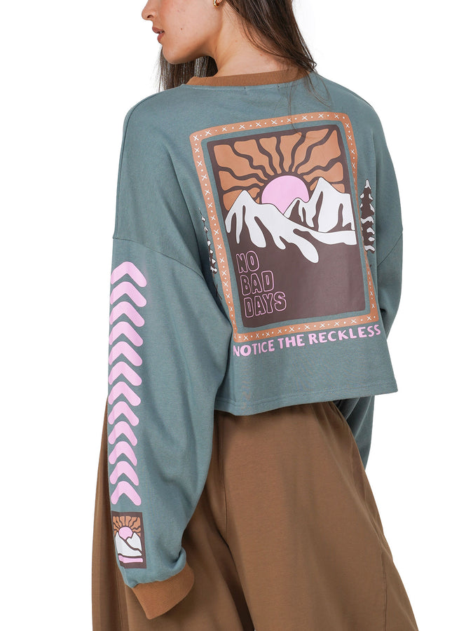 Notice The Reckless No Bad Days Cropped T-Shirt Holiday 2026 | TEAL/BROWN