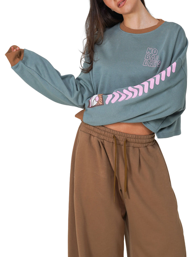 Notice The Reckless No Bad Days Cropped T-Shirt Holiday 2026 | TEAL/BROWN