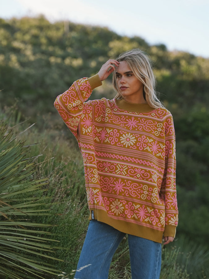NTR Nordic Floral Textured Sweater Holiday 2026 | OCHRE/LIGHT GREEN/PINK
