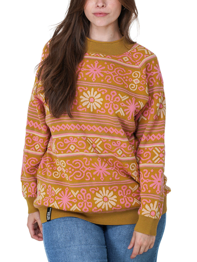 NTR Nordic Floral Textured Sweater Holiday 2026 | OCHRE/LIGHT GREEN/PINK