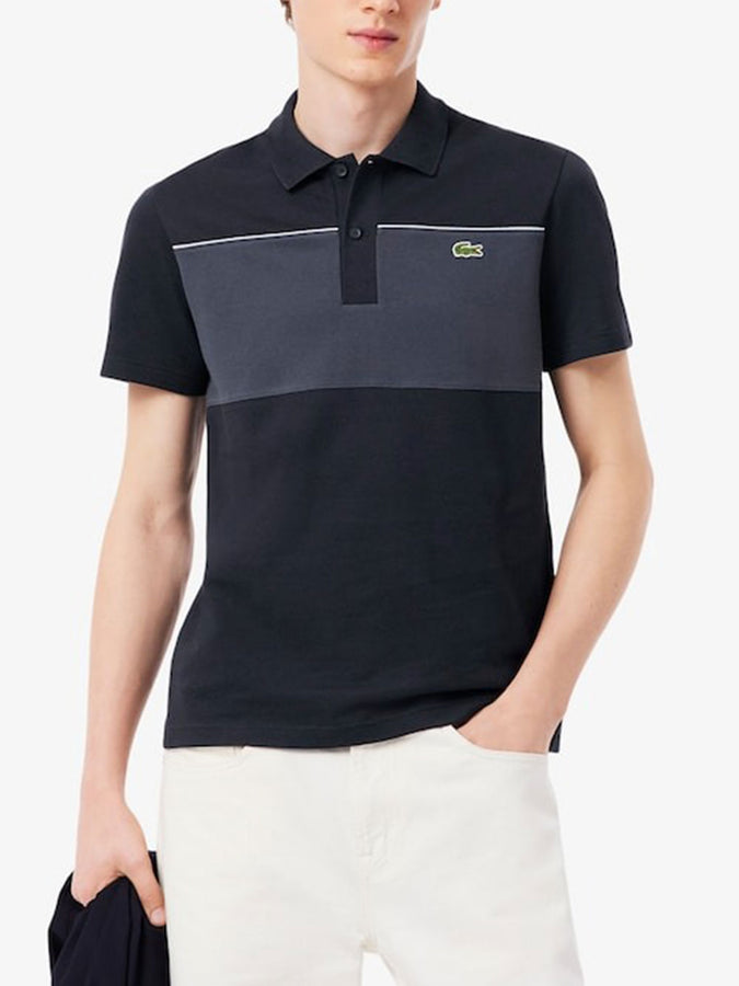 Lacoste Colour-Block Pique Short Sleeve Buttondown Shirt Spring 2026 | BLACK/DARK GREY (4CI)