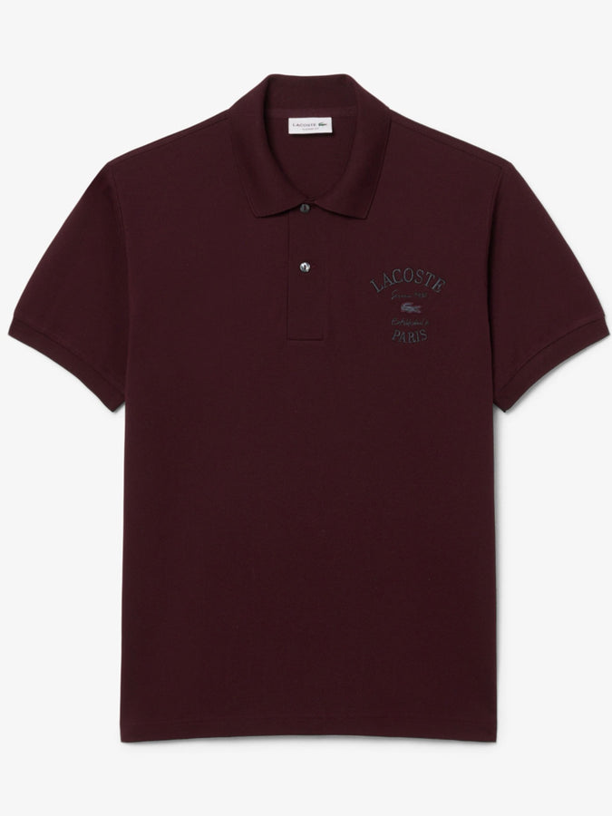 Lacoste Classic Fit Embroidered Petit Piqué Polo Fall 2026 | DARK BURGUNDY (3KE)