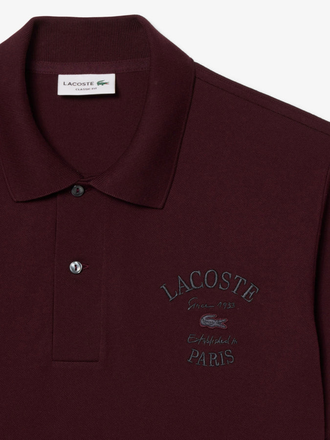 Lacoste Classic Fit Embroidered Petit Piqué Polo Fall 2026 | DARK BURGUNDY (3KE)