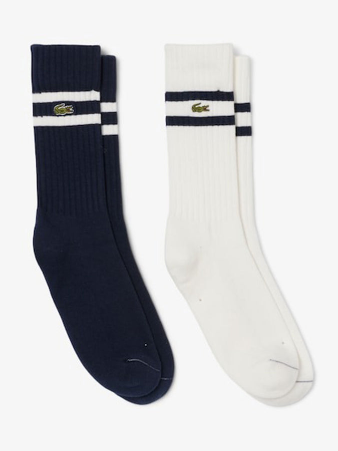 Lacoste Ribbed Cotton 2 Pack Socks | NAVY BLUE/WHITE (HWH)