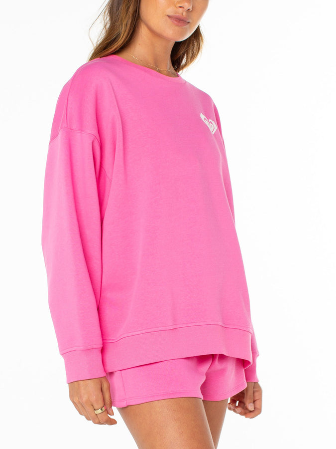 Roxy Morning Stroll Crewneck Sweatshirt Summer 2026 | SHOCKING PINK HEY GIRL (MJY)