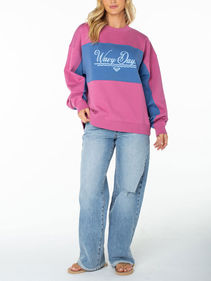 Roxy Lineup Colorblock Crewneck Sweatshirt Fall 2026 | RED VIOLET WAVY DAY (MRV)