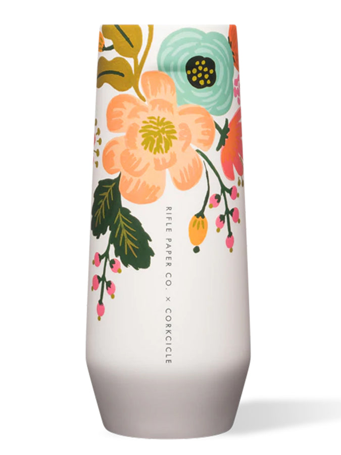 Corkcicle x Rifle Paper Stemless 7oz Gloss Cream Lively Floral Flute | GLOSS CREAM LIVELY FLORAL
