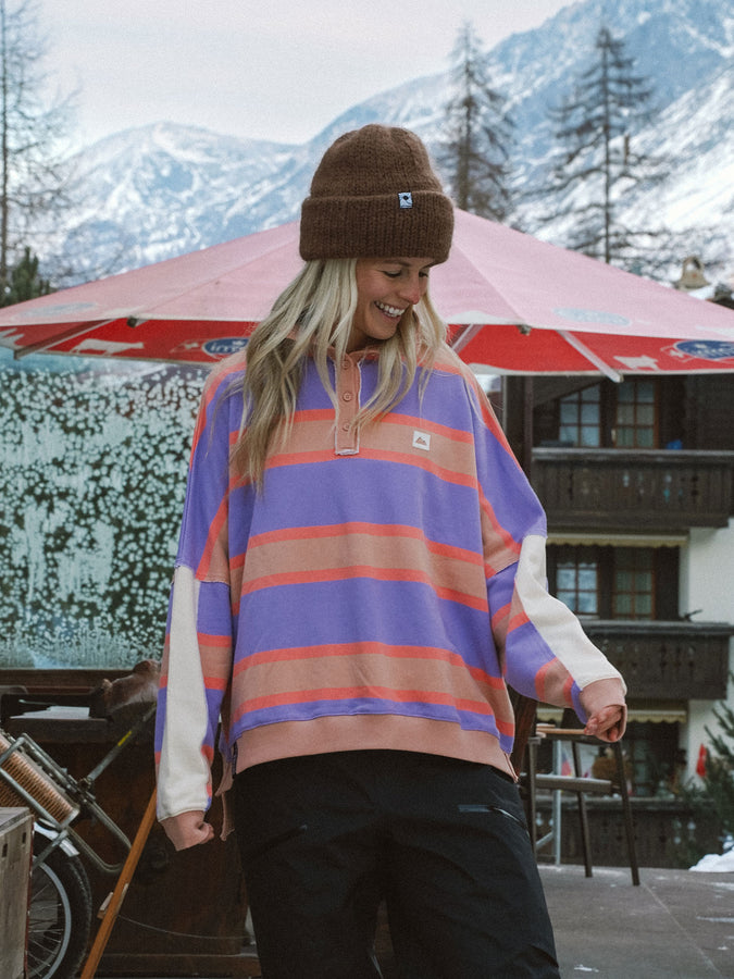 Notice The Reckless Retro Stripe Long Sleeve Polo Fall 2026 | PURPLE/BROWN/ORANGE/CREAM