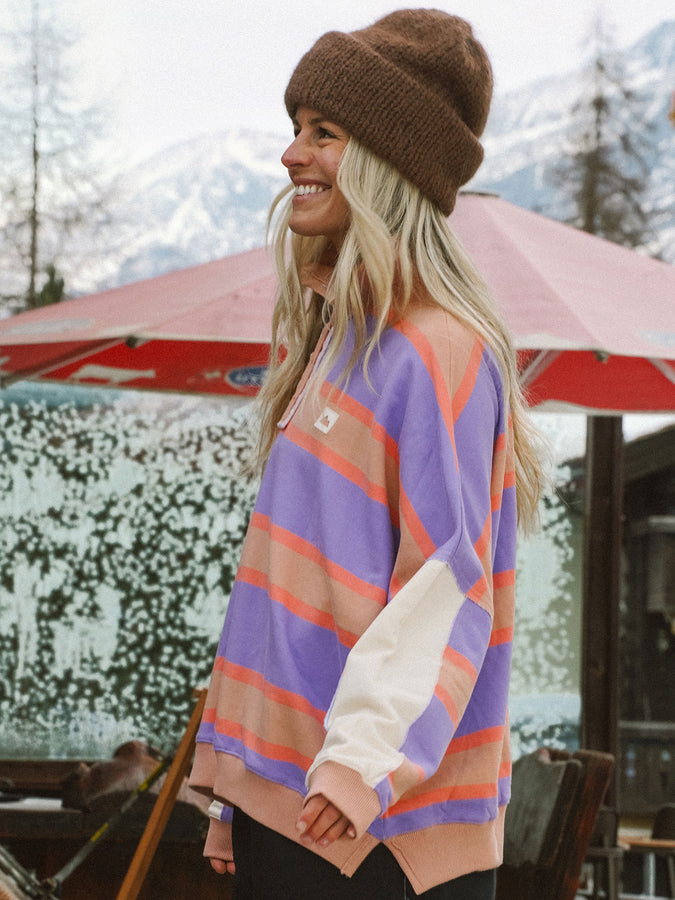 Notice The Reckless Retro Stripe Long Sleeve Polo Fall 2026 | PURPLE/BROWN/ORANGE/CREAM