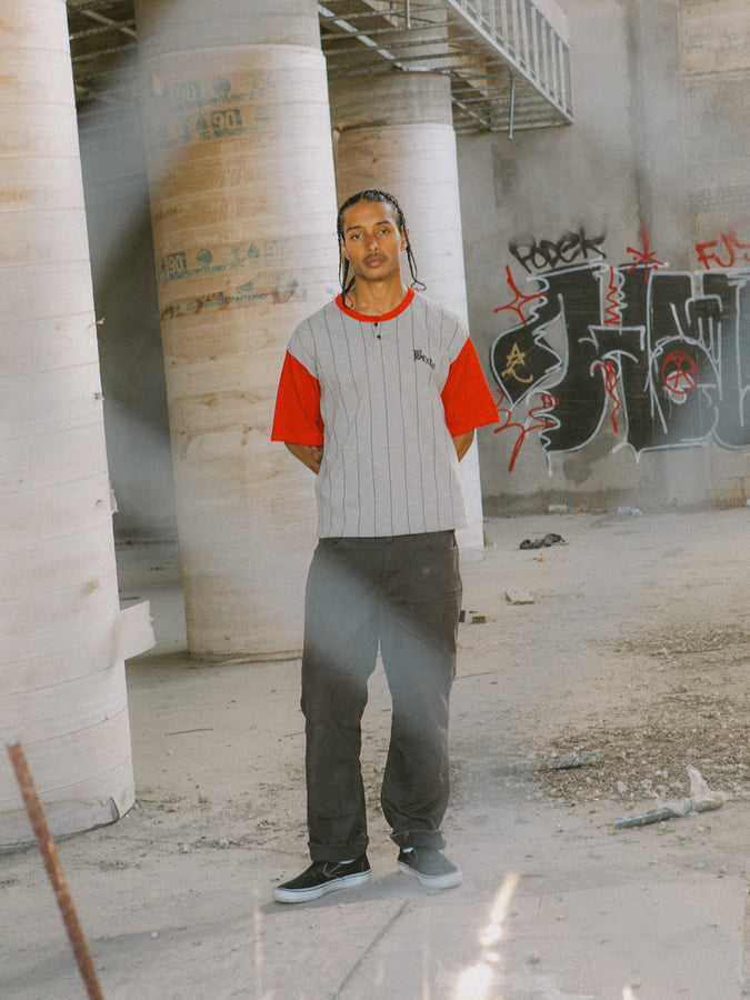 Brixton Boxy Baseball 1/2 Sleeve T-Shirt Spring 2026 | HEATHER GREY/ADRENALINE RUSH