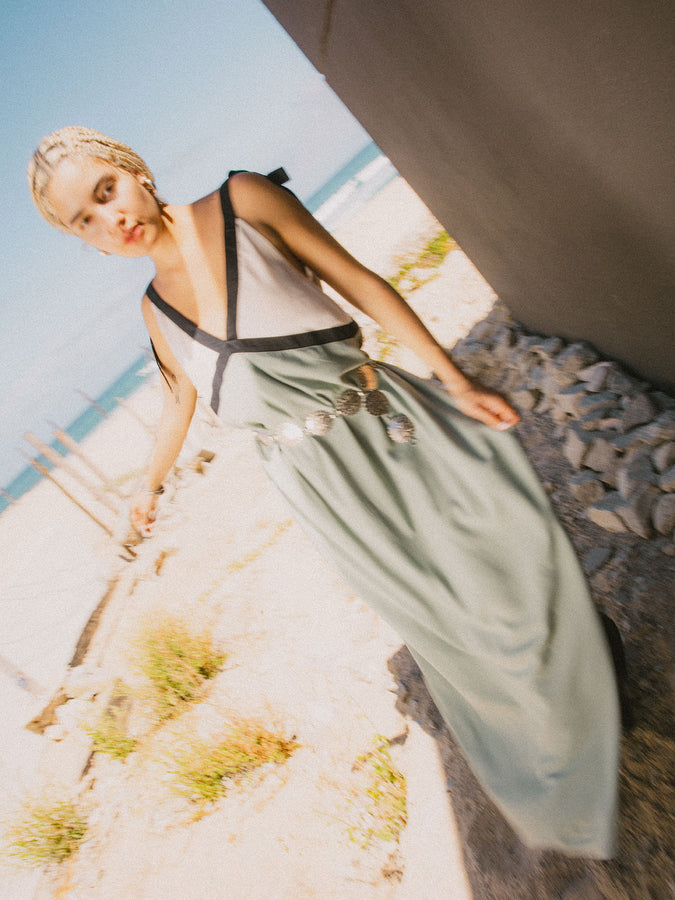 Brixton Sunset Tie Slip Dress Spring 2026 | SAGE GREEN/WHITECAP