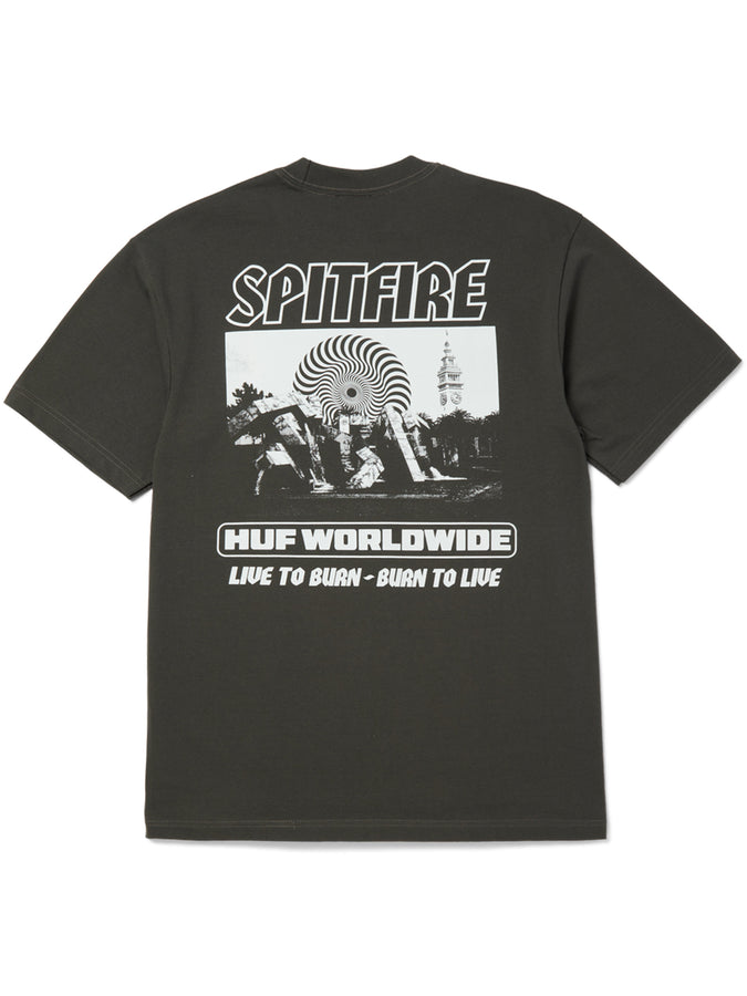 Huf x Spitfire Burn Heavyweight T-Shirt Fall 2026 | WASHED BLACK